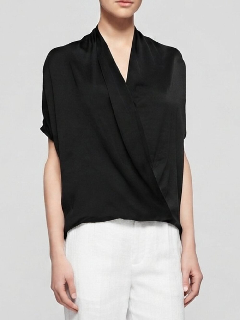 Vince Short Sleeve Wrap Blouse in Black